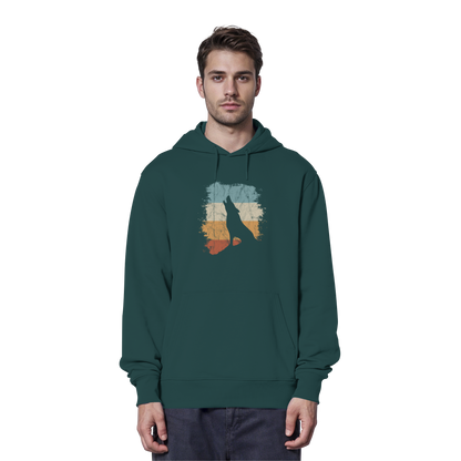 Retro Style lässig heulender Wolf  - Organic Hoodie