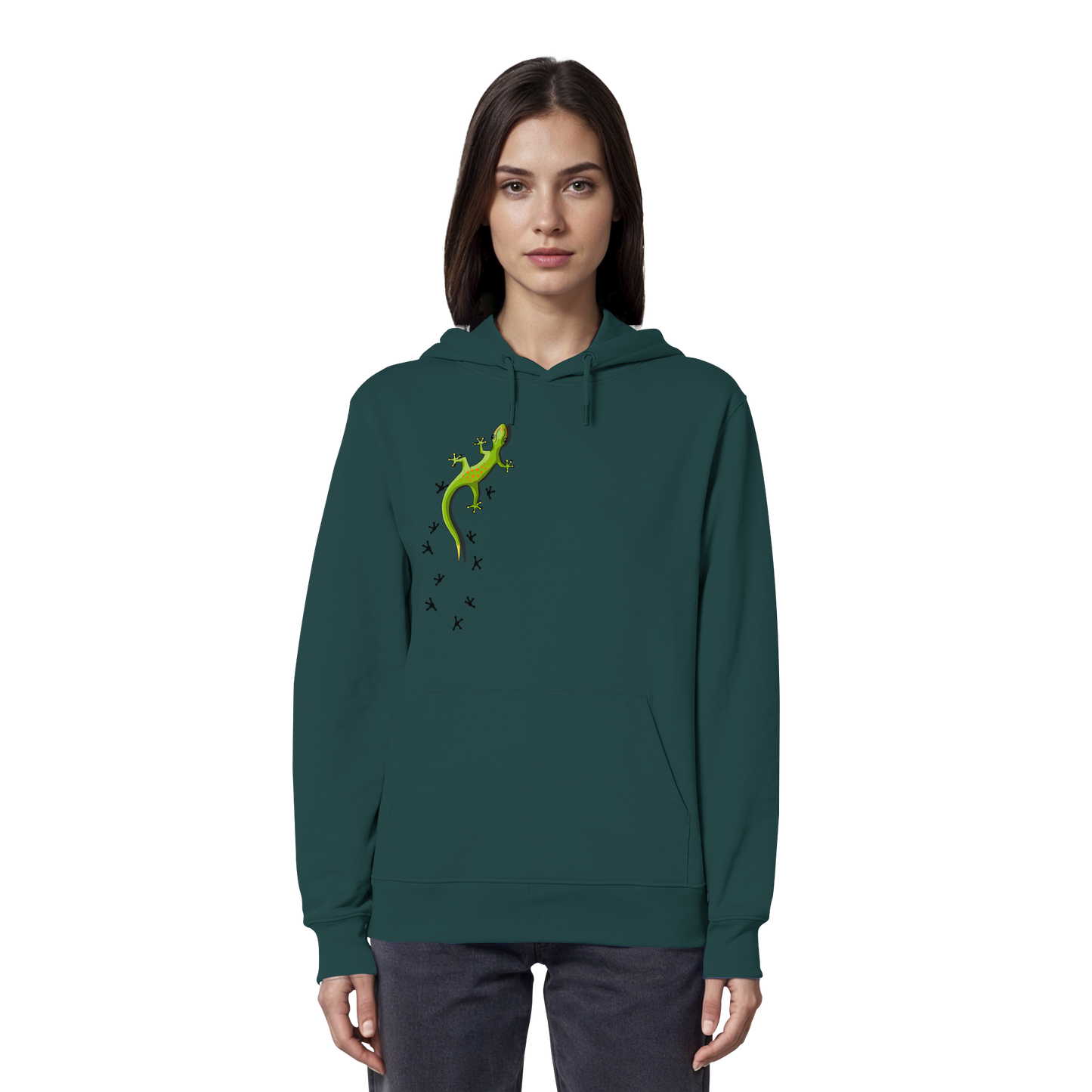 Kletternder Gecko mit Spuren - Organic Hoodie