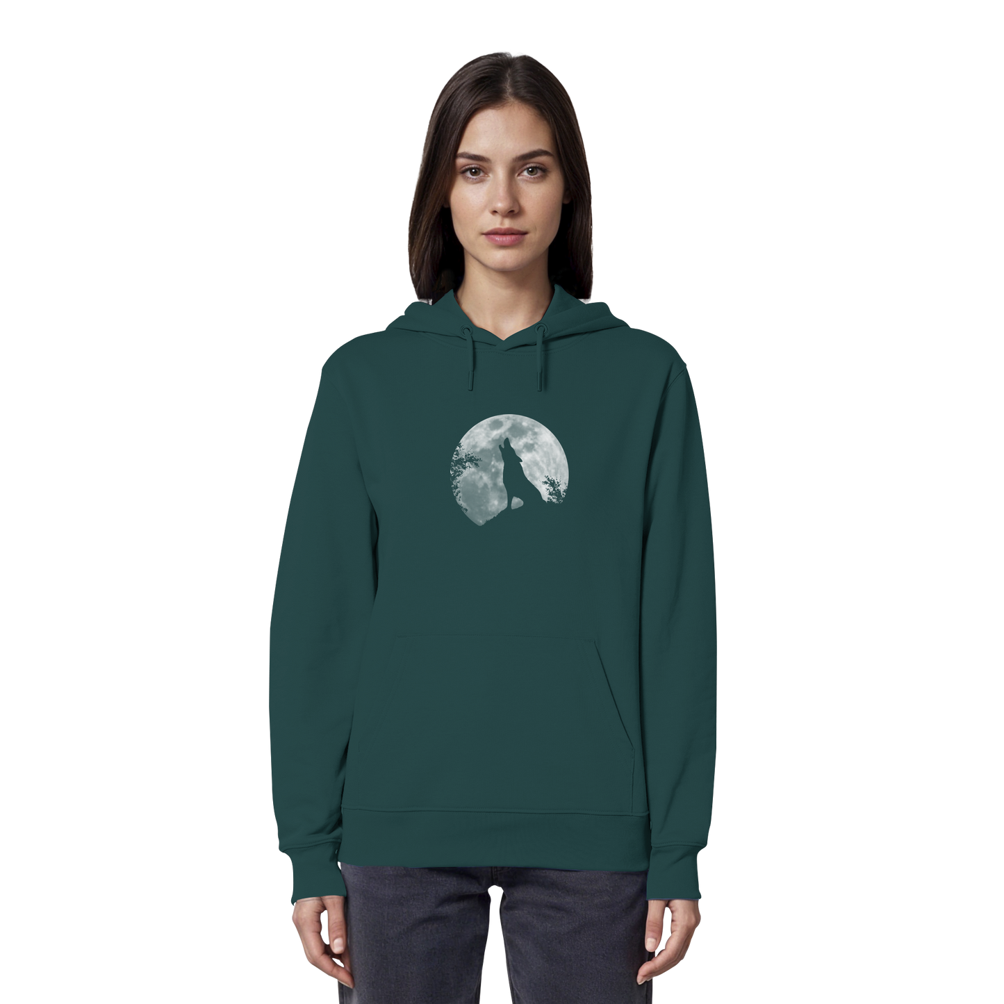 Heulender Wolf Silhouette vor Vollmond - Organic Hoodie