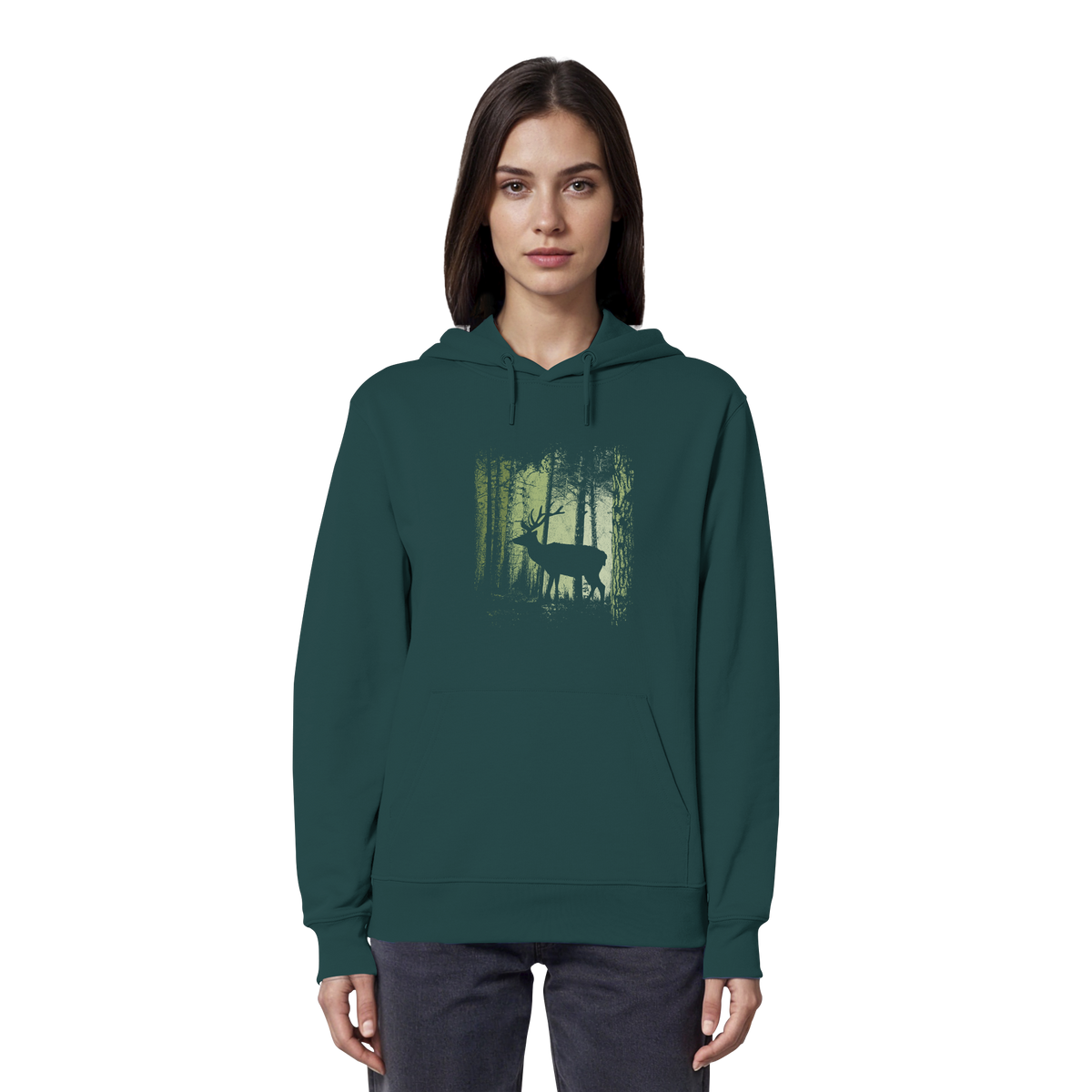Hirsch im Zwielicht Wald - Organic Hoodie