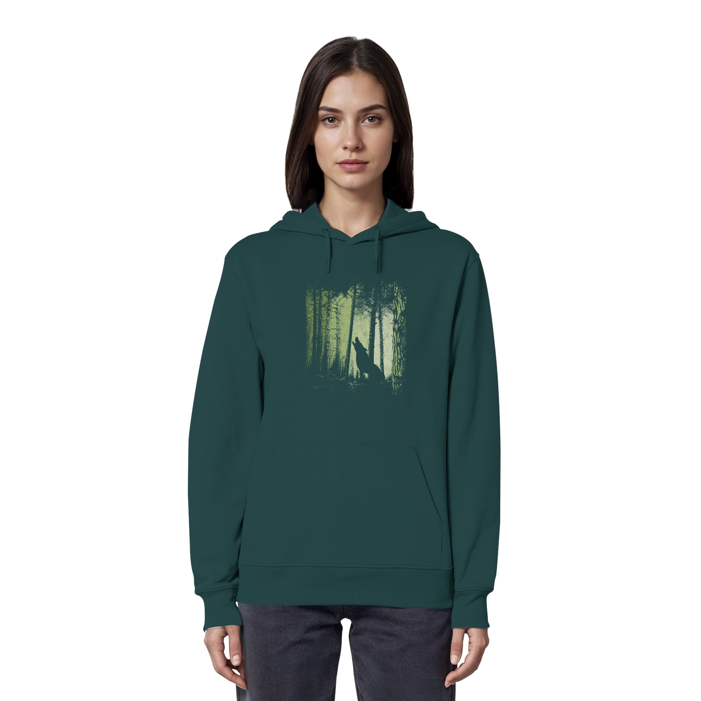 Einsamer Wolf im Zwielicht Wald  - Organic Hoodie