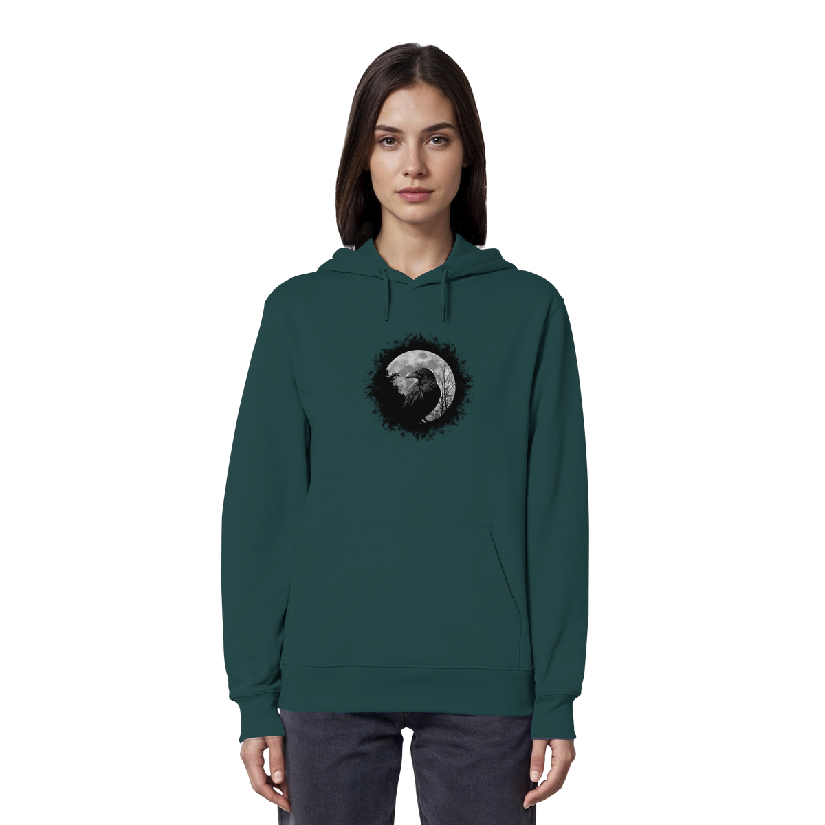Schwarzer Rabe bei Vollmond  - Organic Hoodie