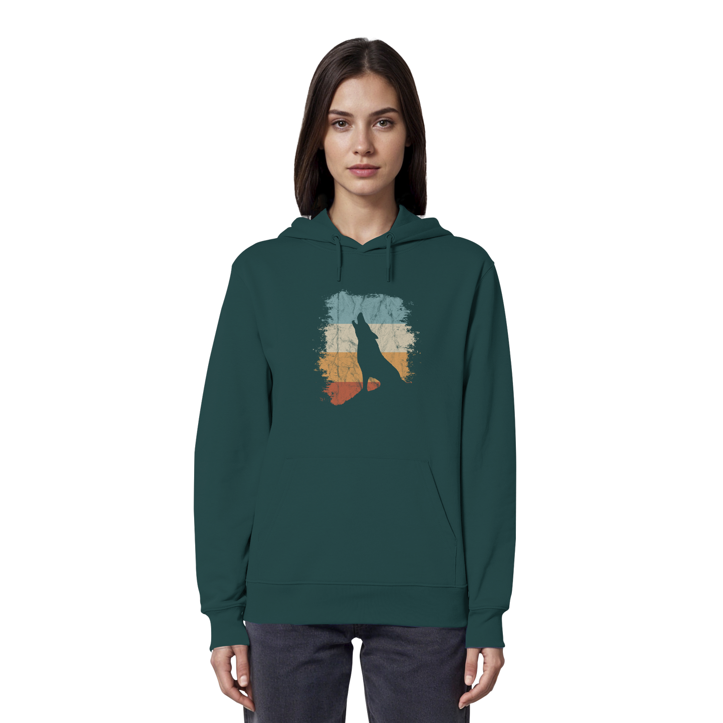 Retro Style lässig heulender Wolf  - Organic Hoodie