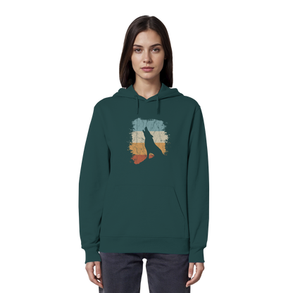 Retro Style lässig heulender Wolf  - Organic Hoodie