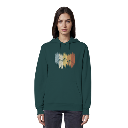 Retro Wald, Berge und Wolf  - Organic Hoodie