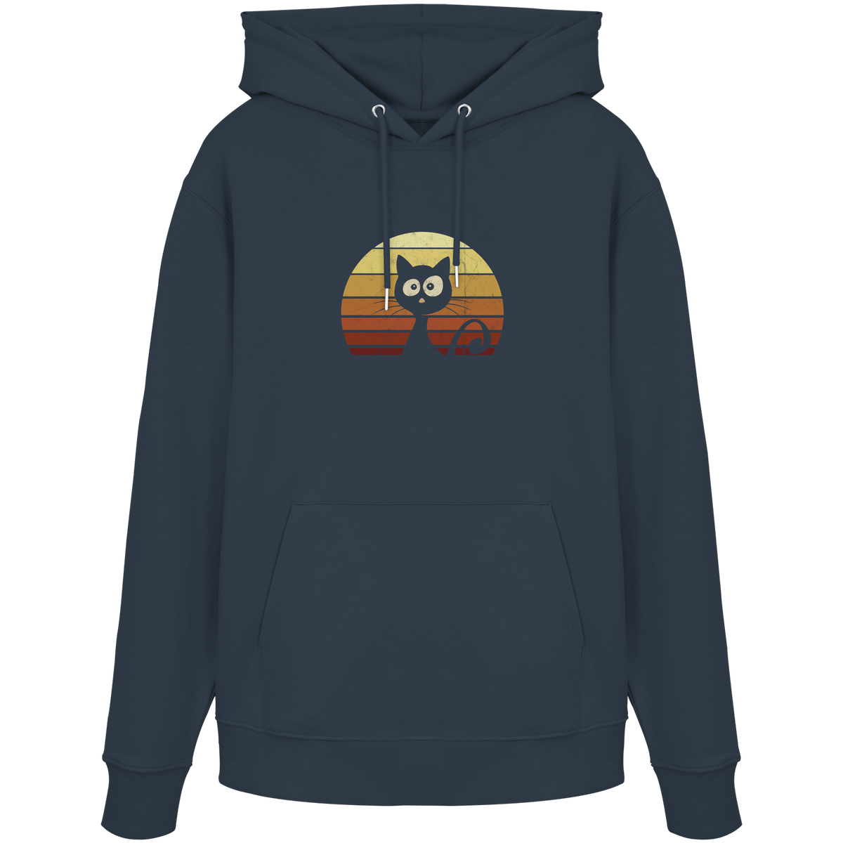 Katze vor Retro Sonnenuntergang - Organic Hoodie