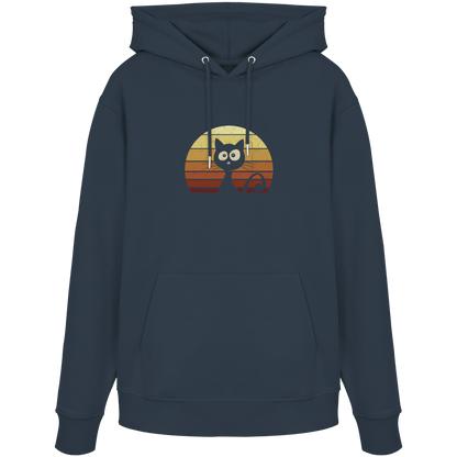 Katze vor Retro Sonnenuntergang - Organic Hoodie