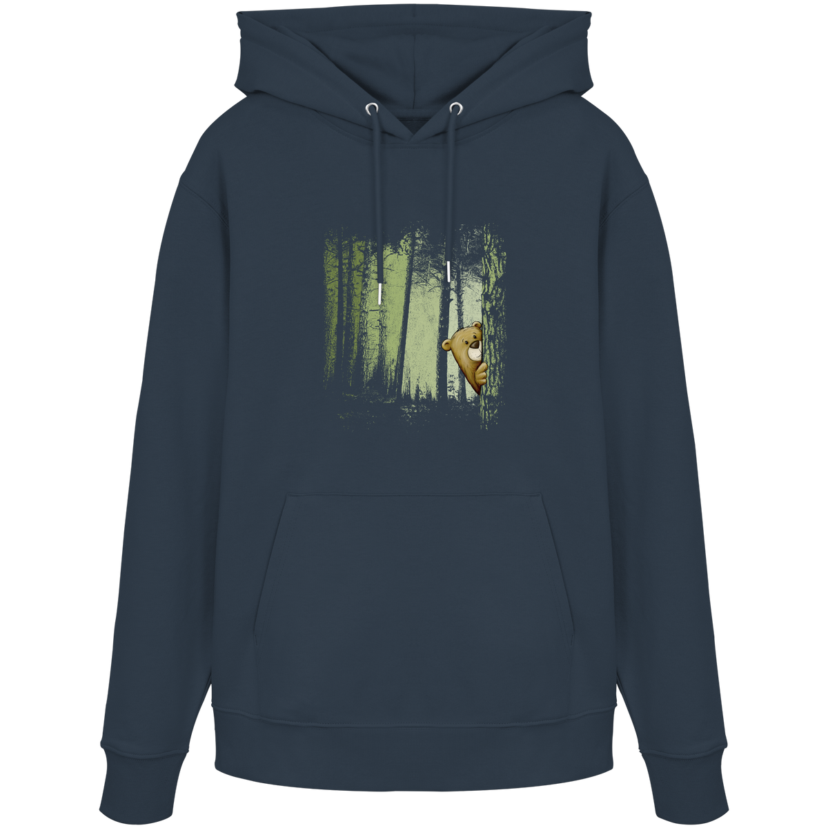 Comic Bär versteckt im Zwielicht Wald - Organic Hoodie