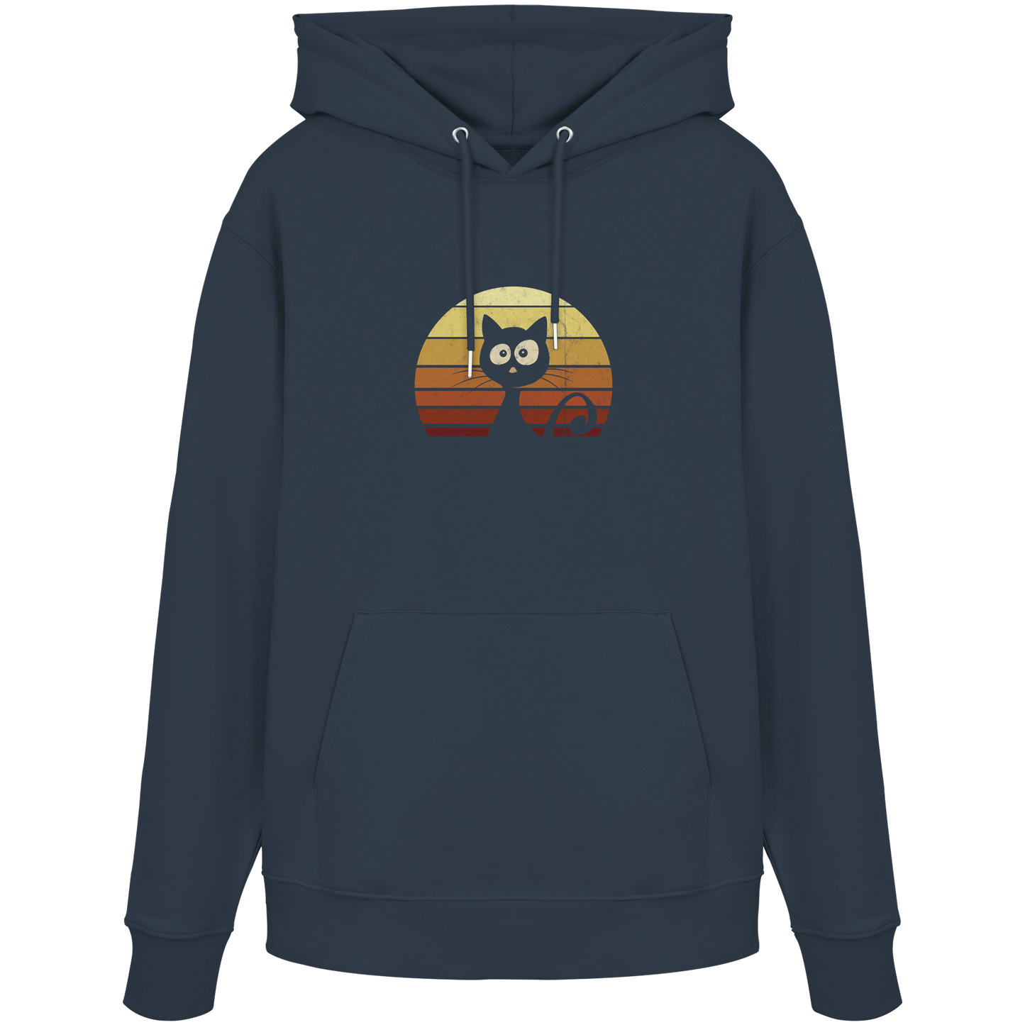 Katze vor Retro Sonnenuntergang - Organic Hoodie