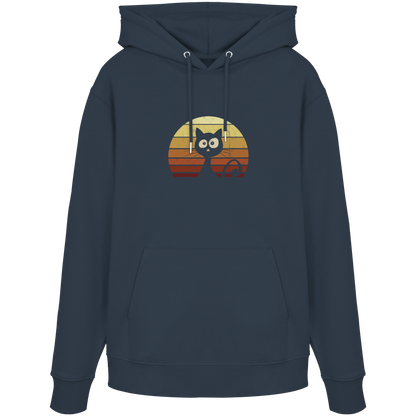 Katze vor Retro Sonnenuntergang - Organic Hoodie