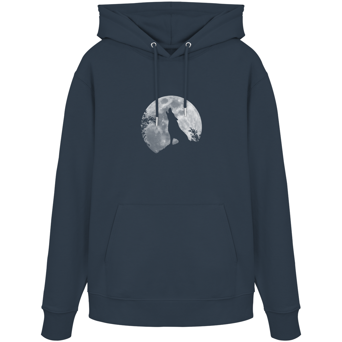 Heulender Wolf Silhouette vor Vollmond - Organic Hoodie