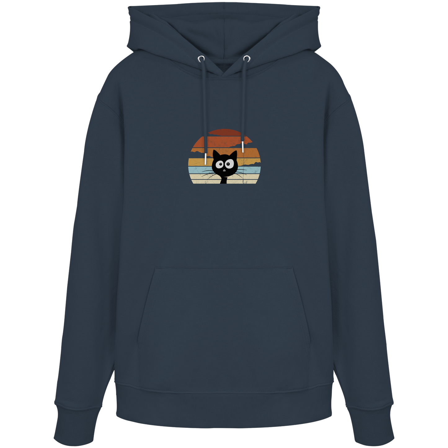 Retro schwarze Katze vor Sonnenuntergang - Organic Hoodie