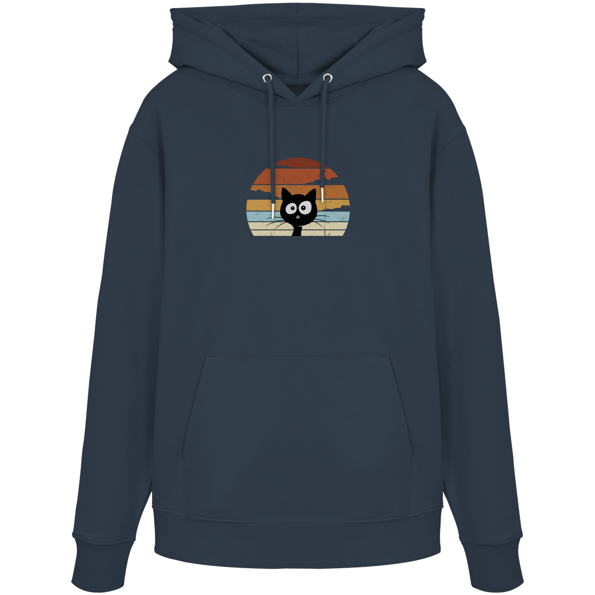 Retro schwarze Katze vor Sonnenuntergang - Organic Hoodie