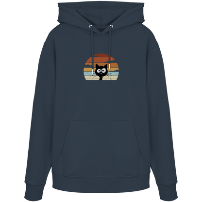 Retro schwarze Katze vor Sonnenuntergang - Organic Hoodie