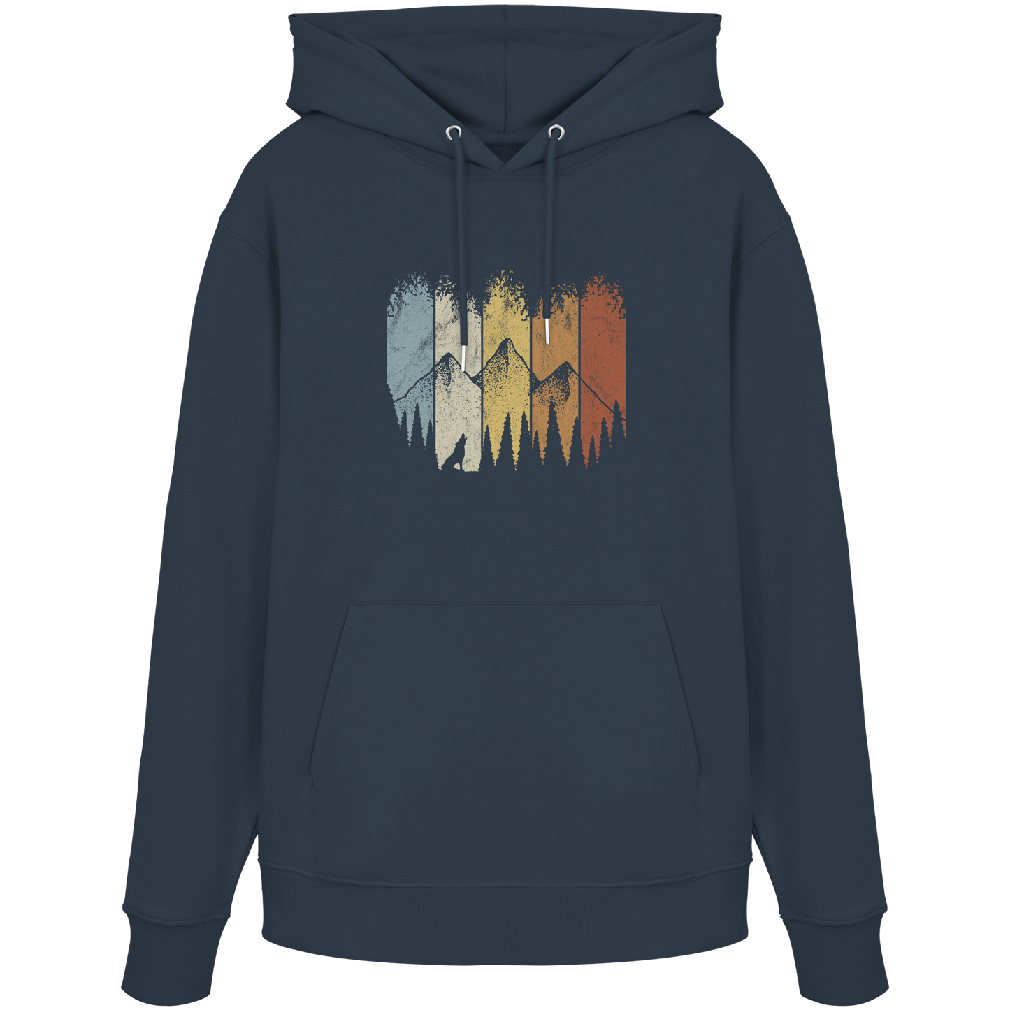 Retro Wald, Berge und Wolf  - Organic Hoodie
