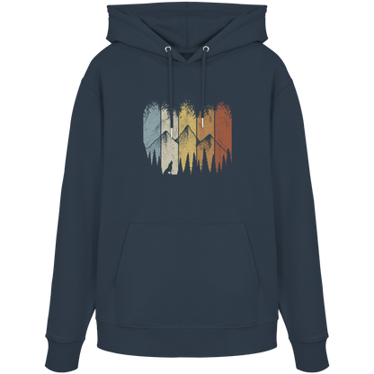 Retro Wald, Berge und Wolf  - Organic Hoodie