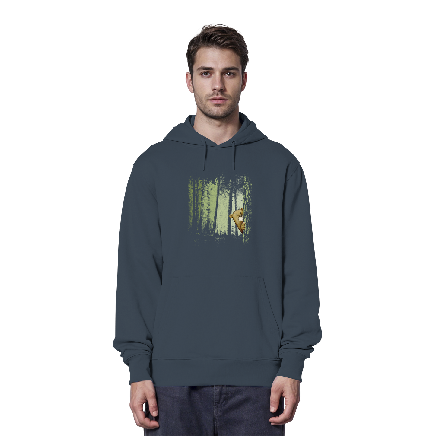 Comic Bär versteckt im Zwielicht Wald - Organic Hoodie