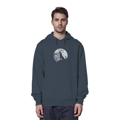 Heulender Wolf Silhouette vor Vollmond - Organic Hoodie