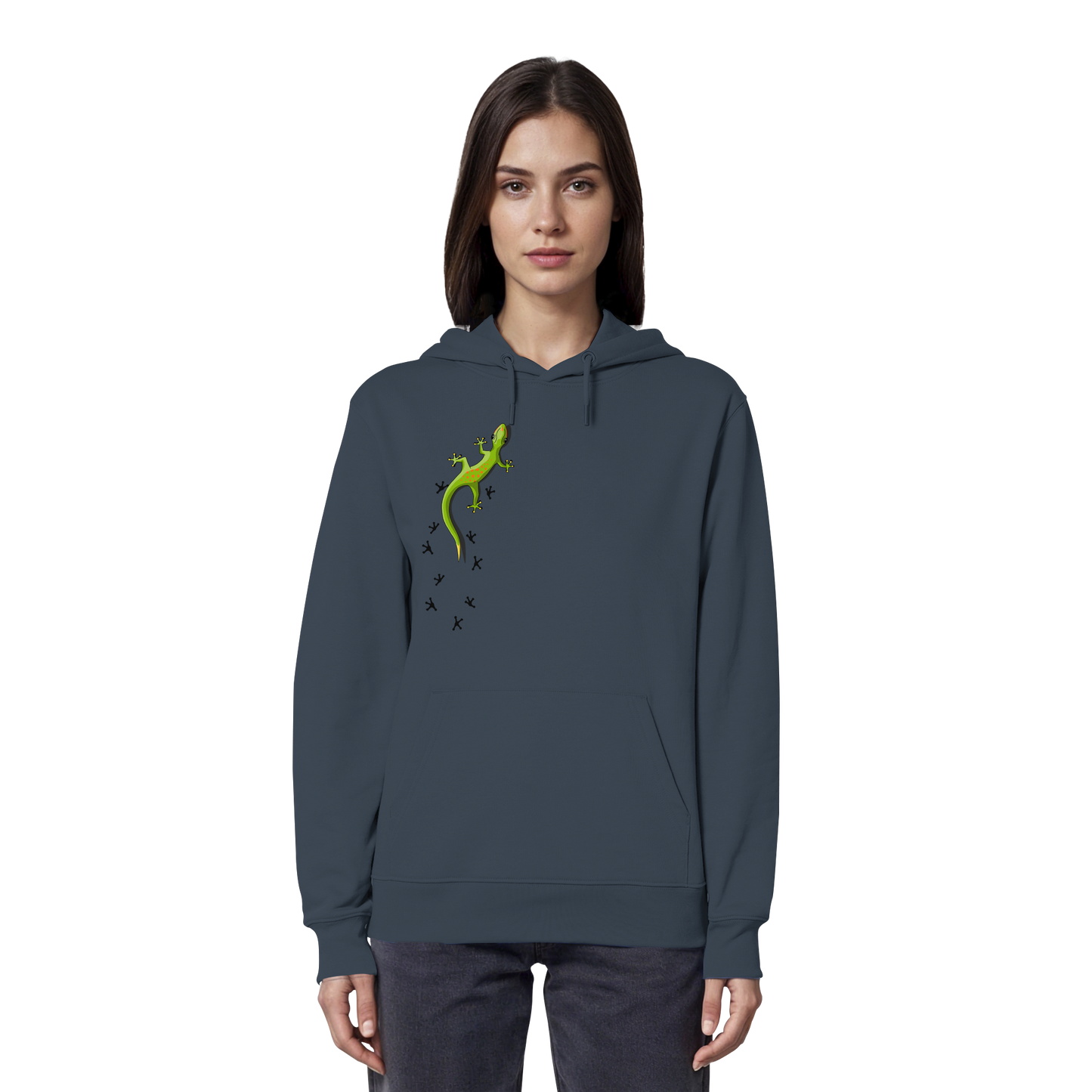 Kletternder Gecko mit Spuren - Organic Hoodie