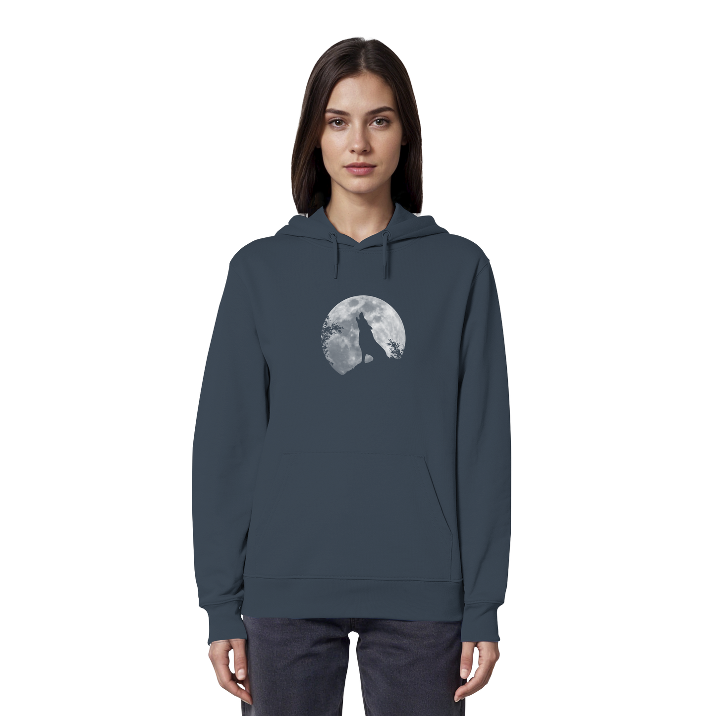Heulender Wolf Silhouette vor Vollmond - Organic Hoodie