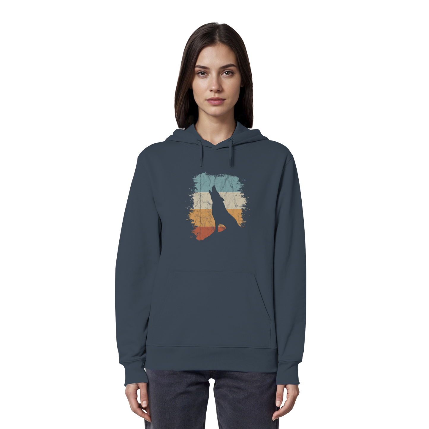 Retro Style lässig heulender Wolf  - Organic Hoodie