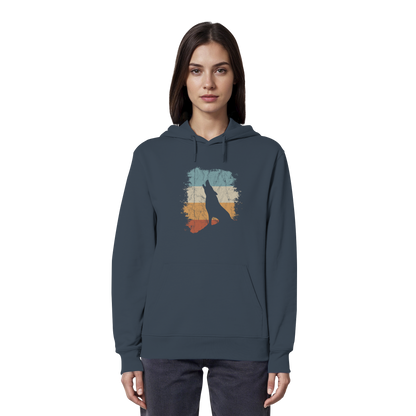 Retro Style lässig heulender Wolf  - Organic Hoodie