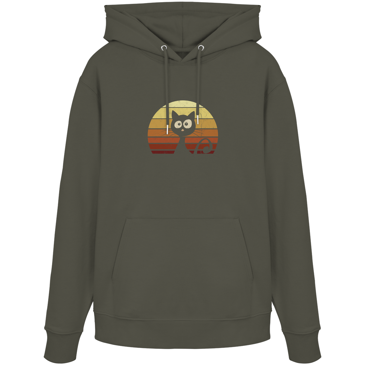 Katze vor Retro Sonnenuntergang - Organic Hoodie