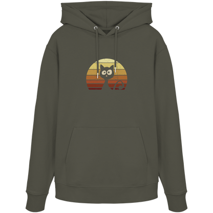 Katze vor Retro Sonnenuntergang - Organic Hoodie