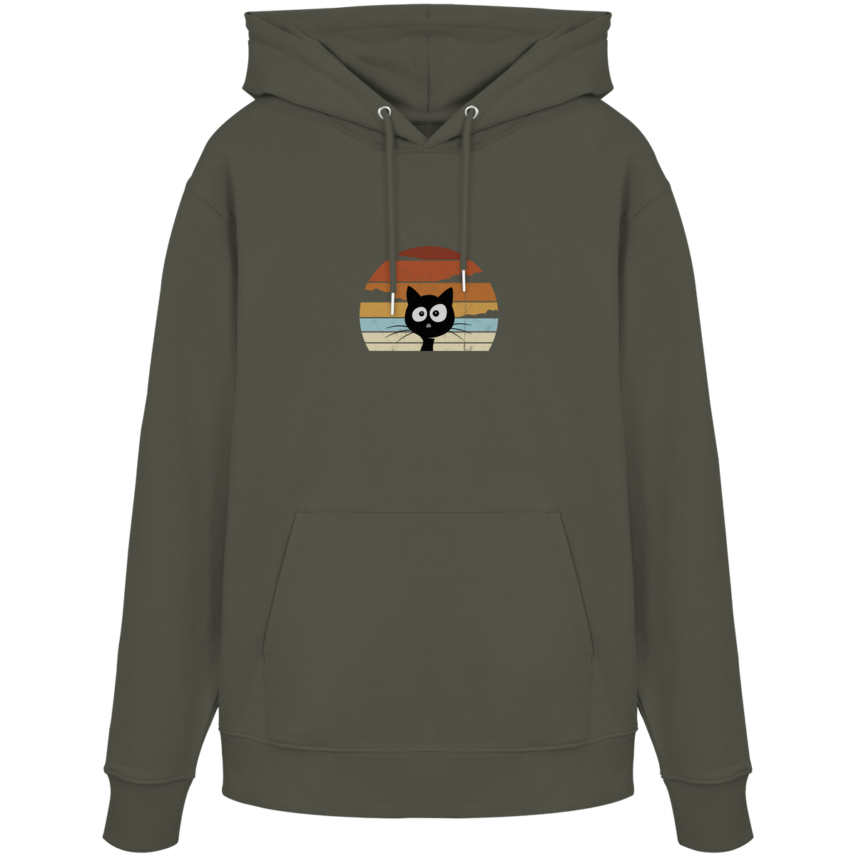 Retro schwarze Katze vor Sonnenuntergang - Organic Hoodie