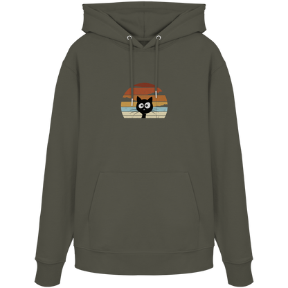 Retro schwarze Katze vor Sonnenuntergang - Organic Hoodie