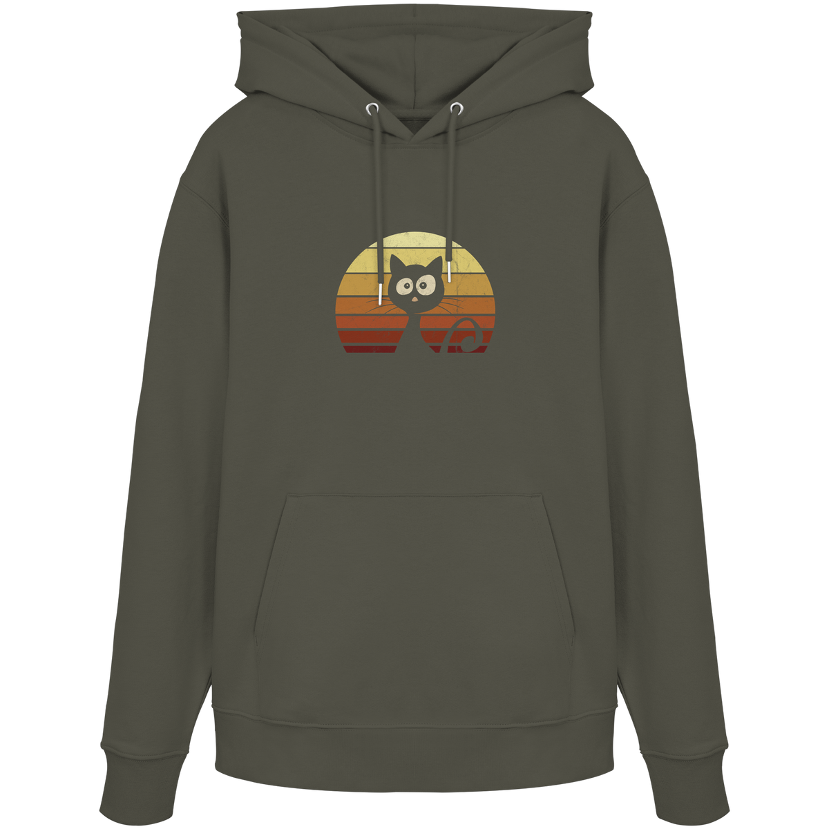 Katze vor Retro Sonnenuntergang - Organic Hoodie