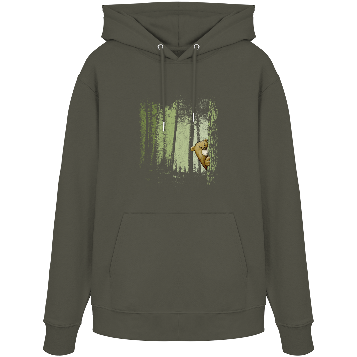 Comic Bär versteckt im Zwielicht Wald - Organic Hoodie