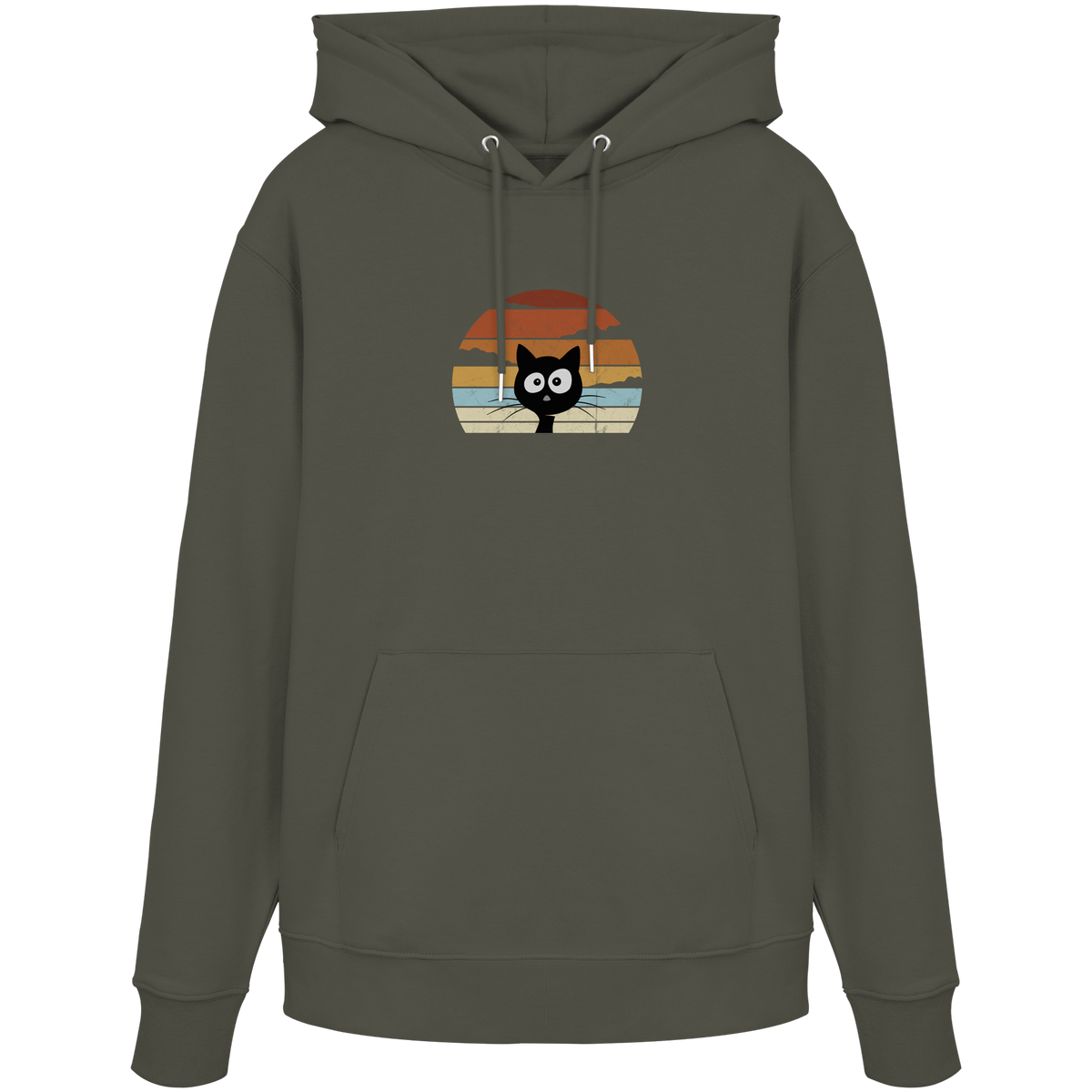 Retro schwarze Katze vor Sonnenuntergang - Organic Hoodie