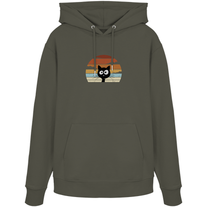 Retro schwarze Katze vor Sonnenuntergang - Organic Hoodie