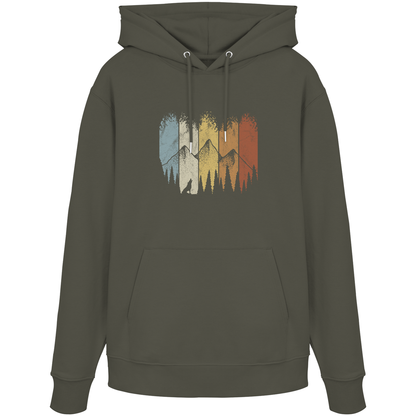 Retro Wald, Berge und Wolf  - Organic Hoodie
