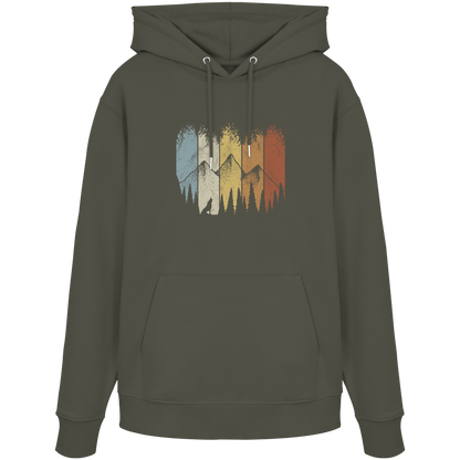 Retro Wald, Berge und Wolf  - Organic Hoodie