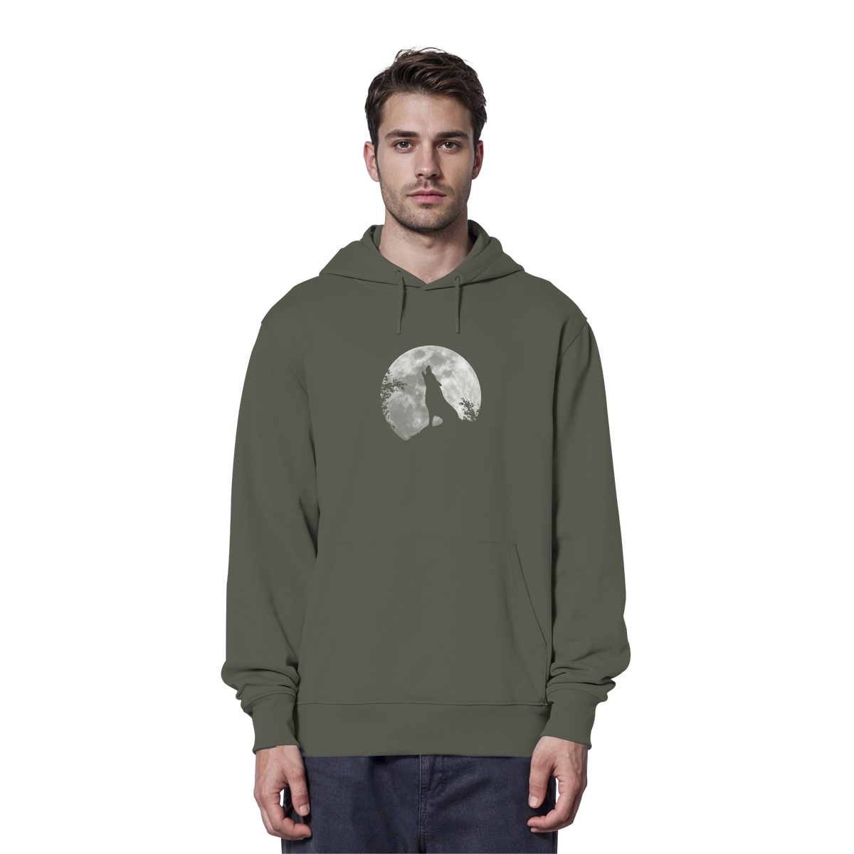 Heulender Wolf Silhouette vor Vollmond - Organic Hoodie