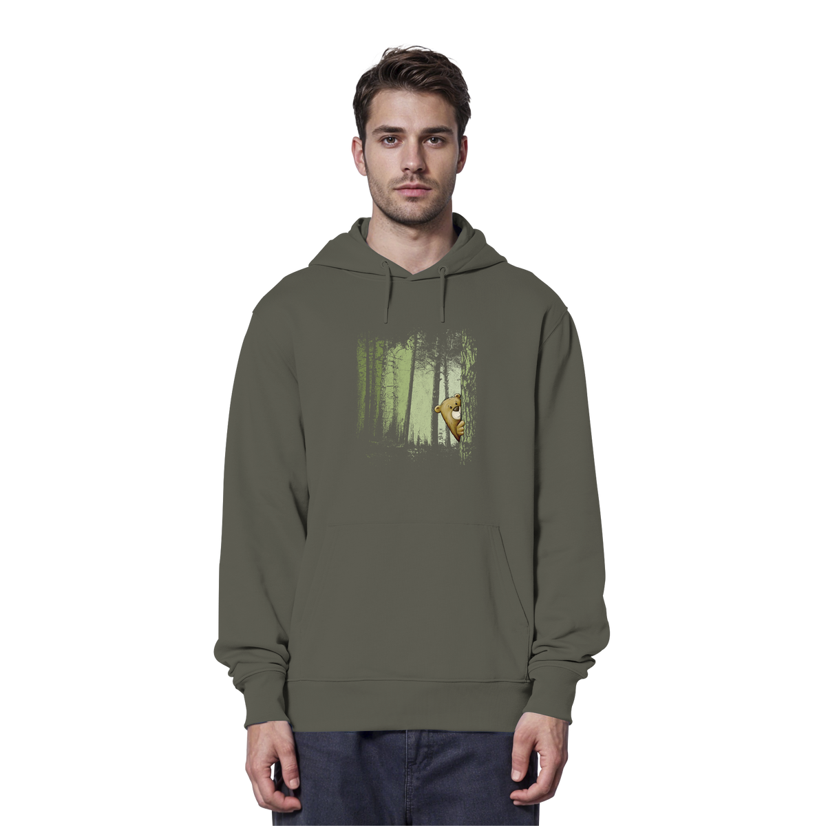 Comic Bär versteckt im Zwielicht Wald - Organic Hoodie