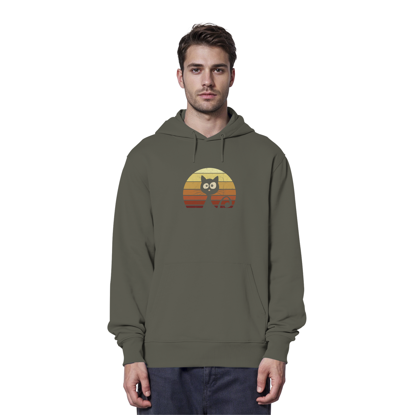 Katze vor Retro Sonnenuntergang - Organic Hoodie