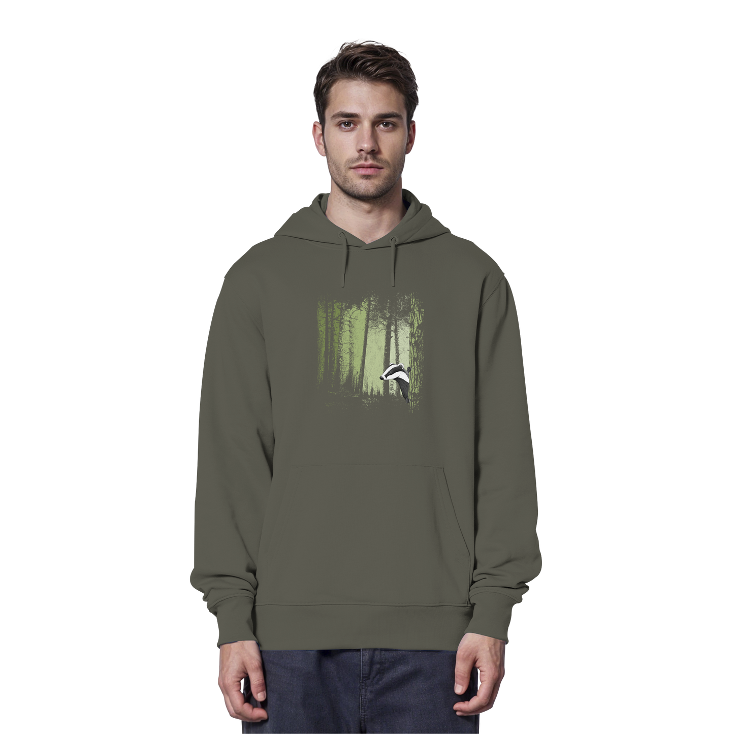 frecher Dachs im Zwielicht Wald - Organic Hoodie