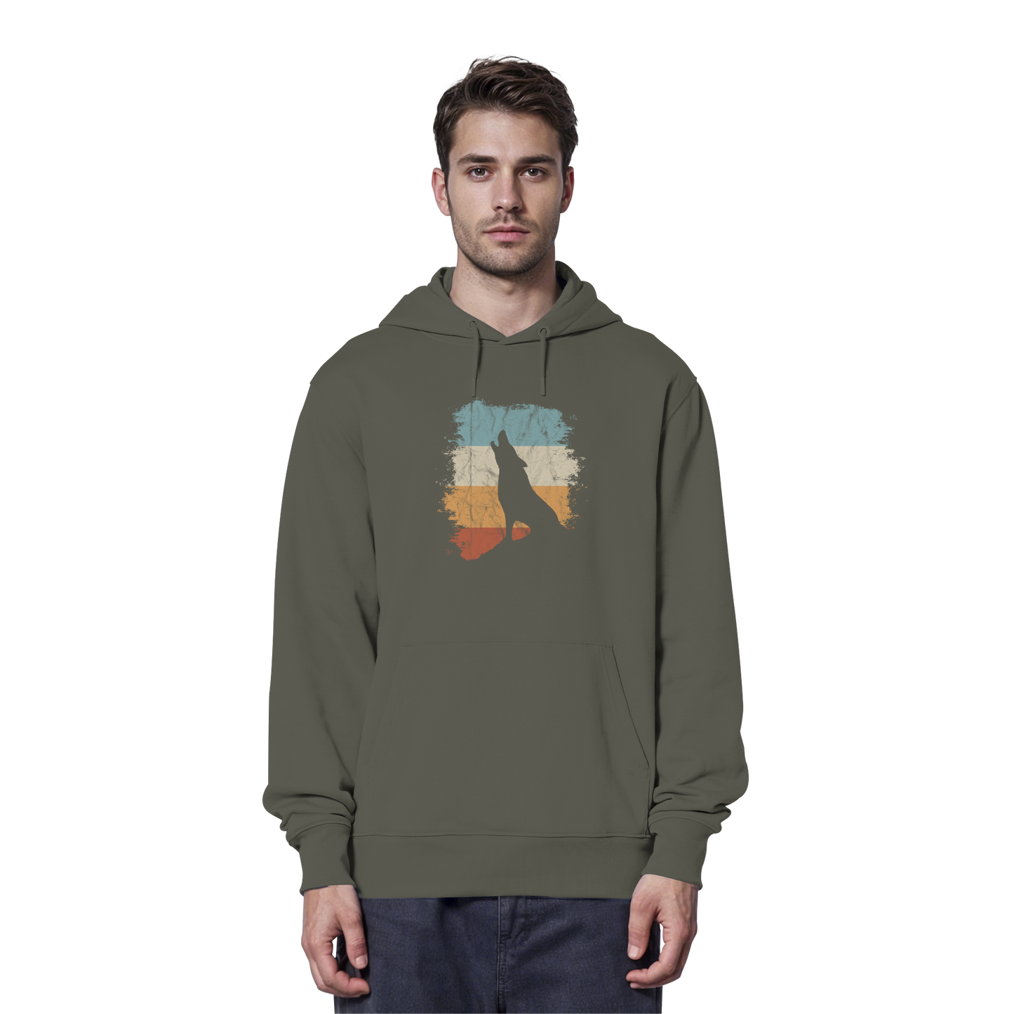 Retro Style lässig heulender Wolf  - Organic Hoodie