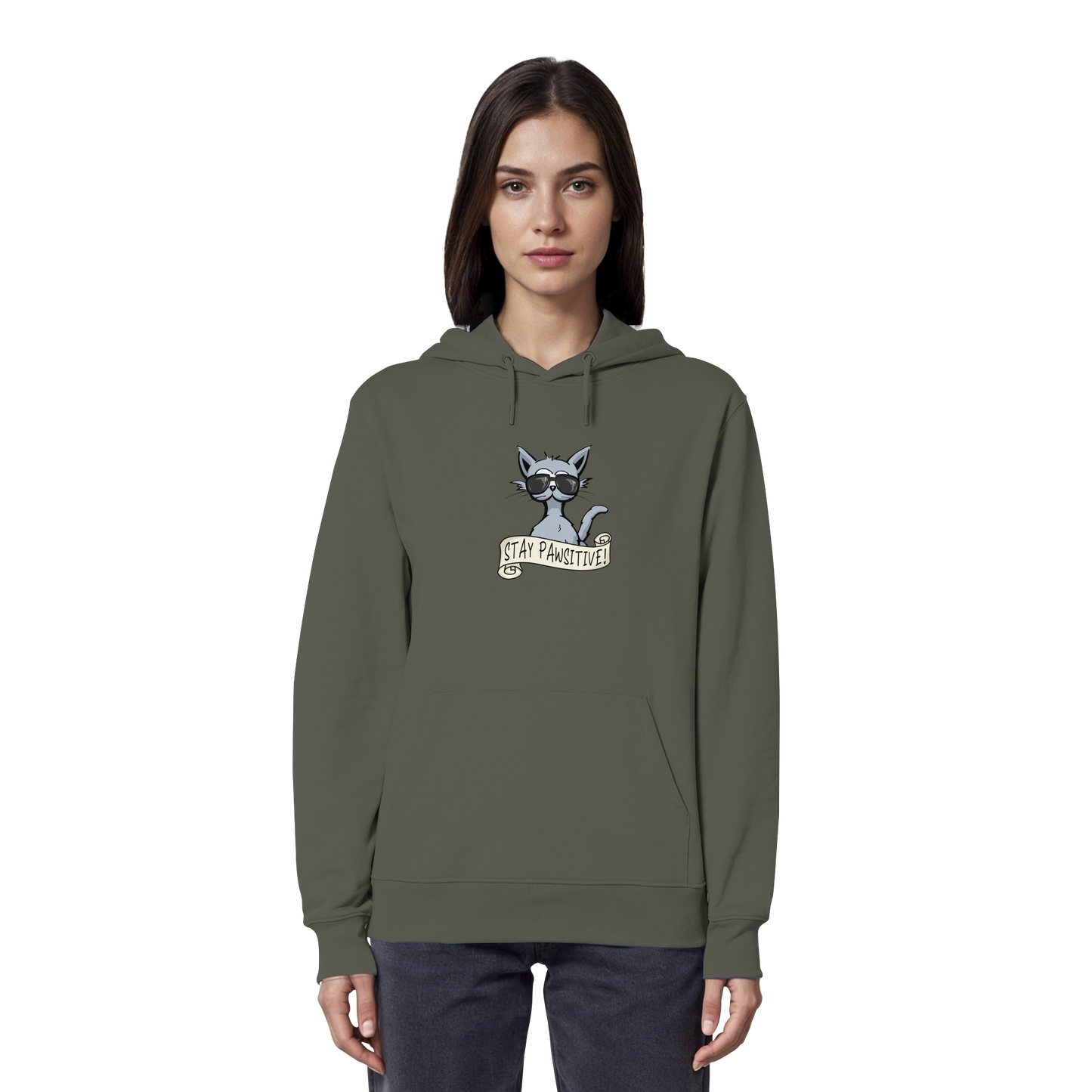 Stay Pawsitive Bleib lässig Hipster Katze - Organic Hoodie