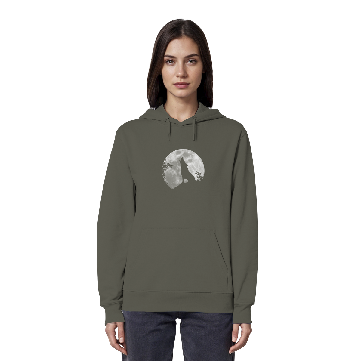 Heulender Wolf Silhouette vor Vollmond - Organic Hoodie