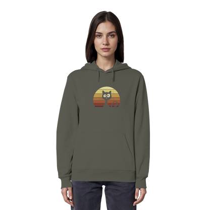 Katze vor Retro Sonnenuntergang - Organic Hoodie