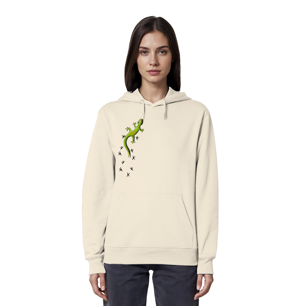 Kletternder Gecko mit Spuren - Organic Hoodie