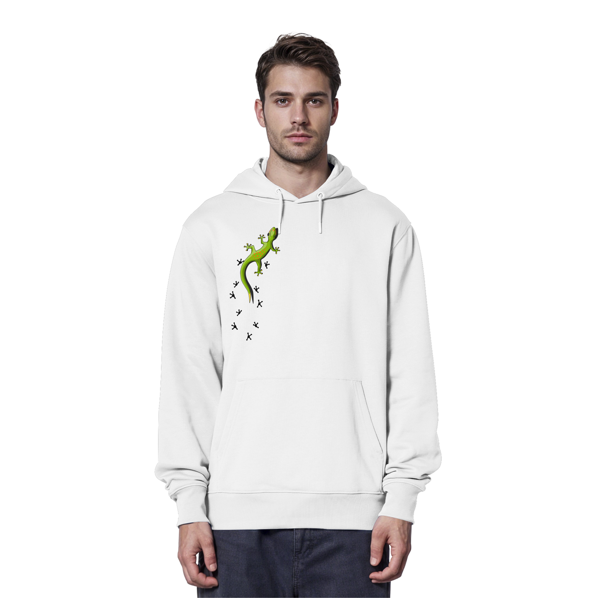 Kletternder Gecko mit Spuren - Organic Hoodie