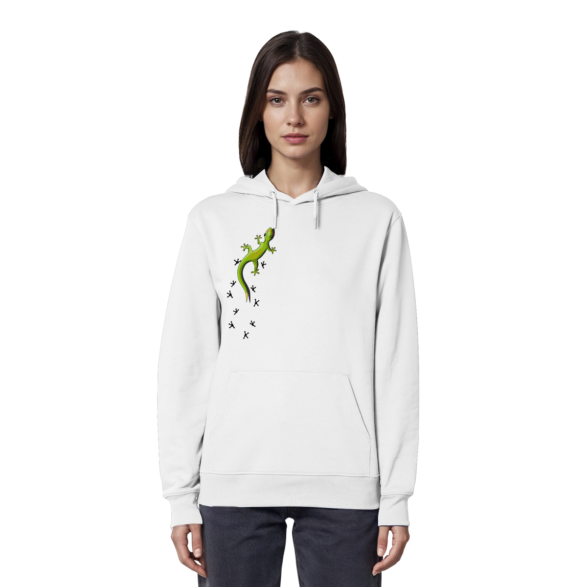 Kletternder Gecko mit Spuren - Organic Hoodie