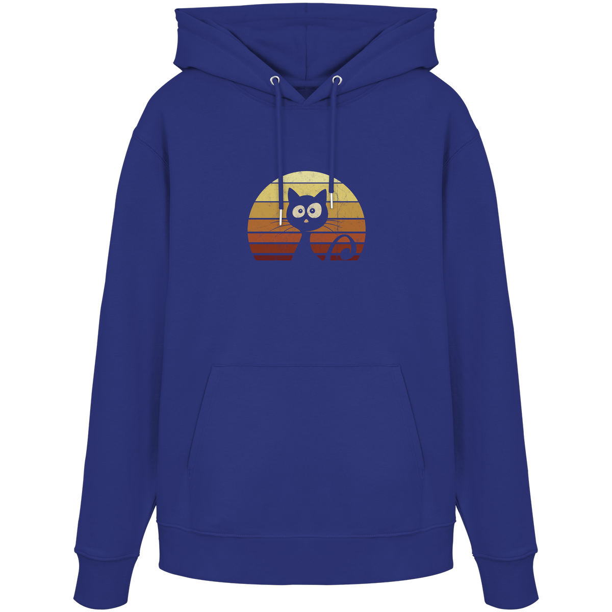 Katze vor Retro Sonnenuntergang - Organic Hoodie