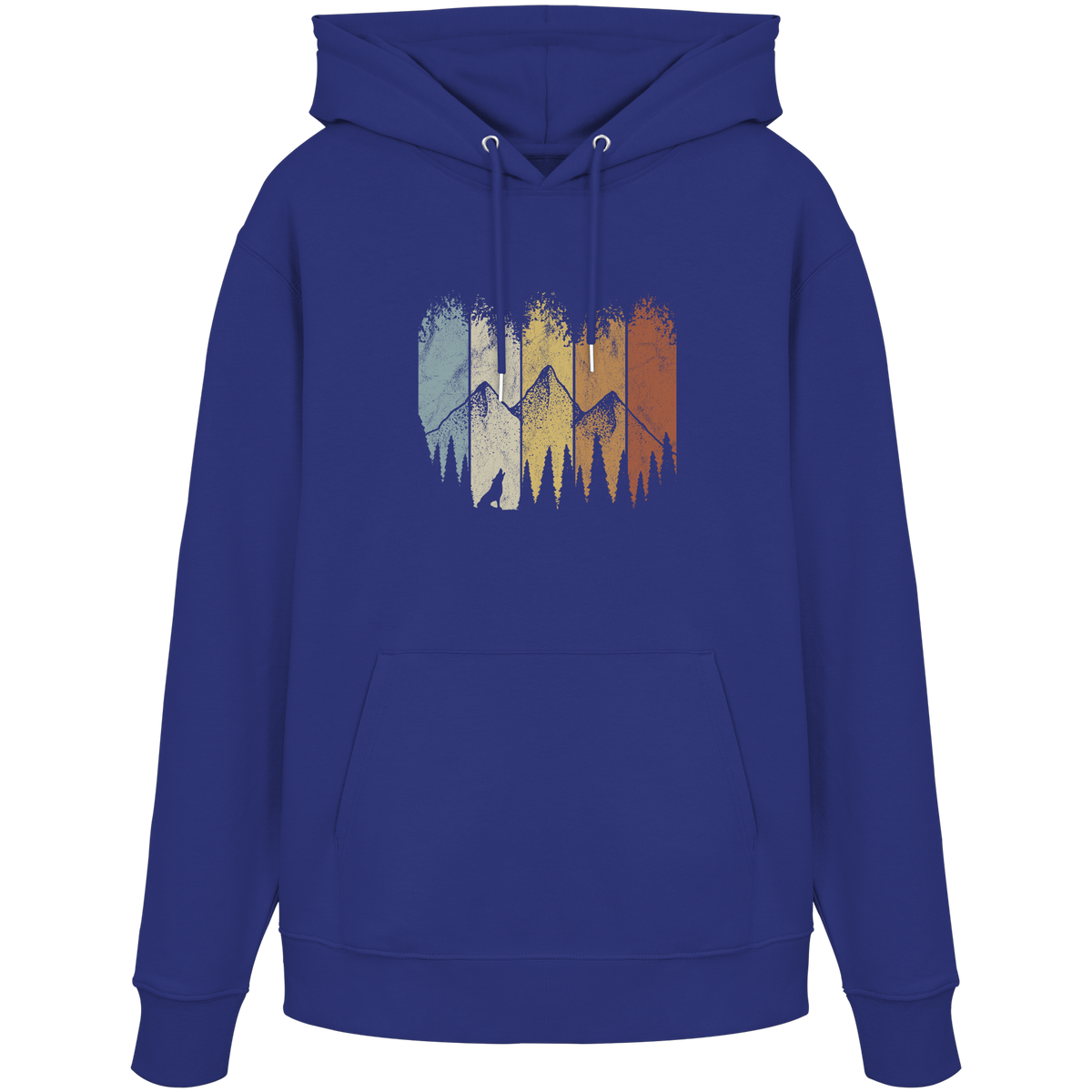 Retro Wald, Berge und Wolf  - Organic Hoodie