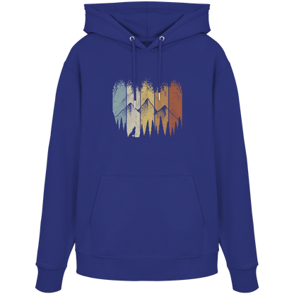 Retro Wald, Berge und Wolf  - Organic Hoodie